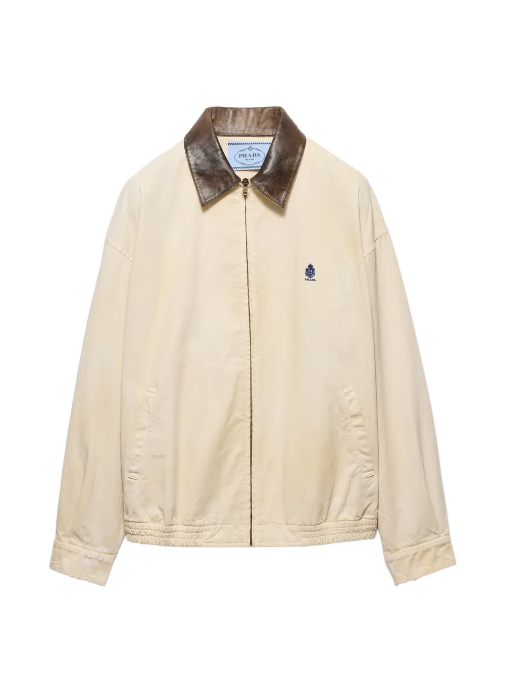 Prada embroidered garment-dyed old gabardine blouson jacket - Neutrals