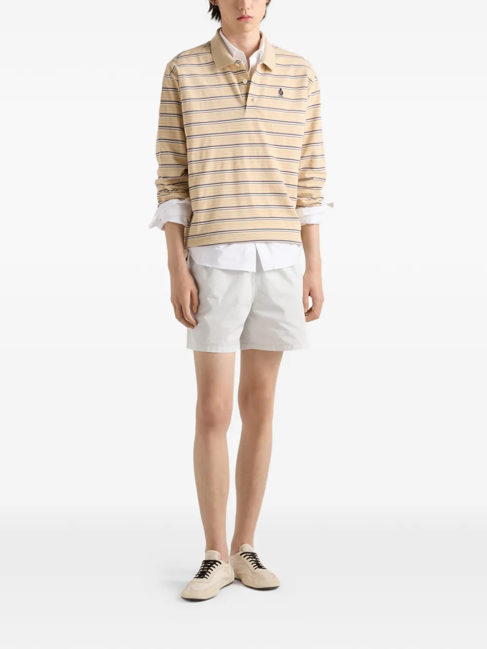 Prada Piqué gestreept katoenen poloshirt Beige