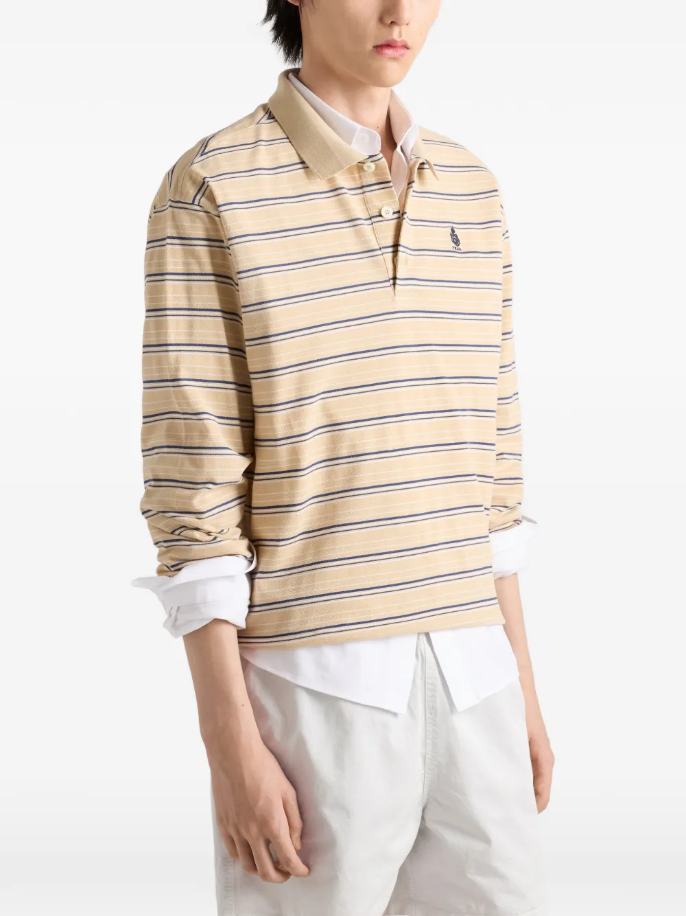 Prada Piqué gestreept katoenen poloshirt Beige
