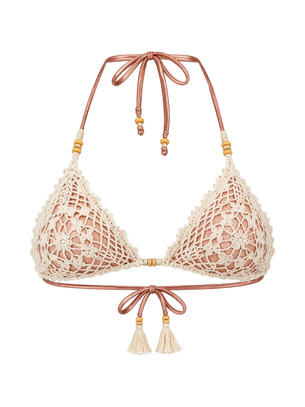 Del Maar crochet beaded triangle bikini top - Nude