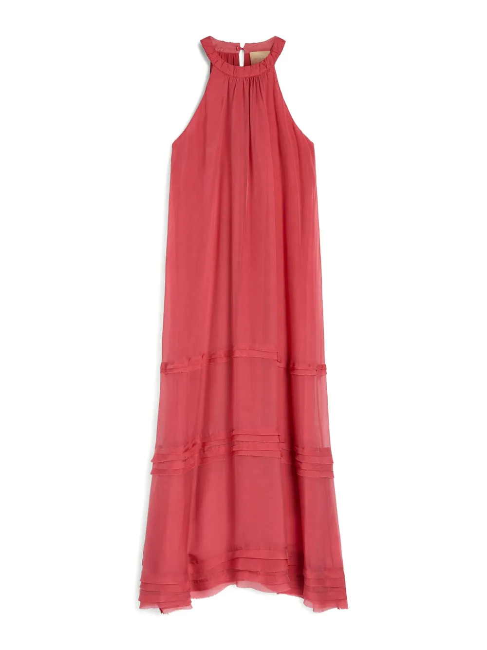 MOMONÌ Gris maxi-jurk met ruches en gelaagde details Rood