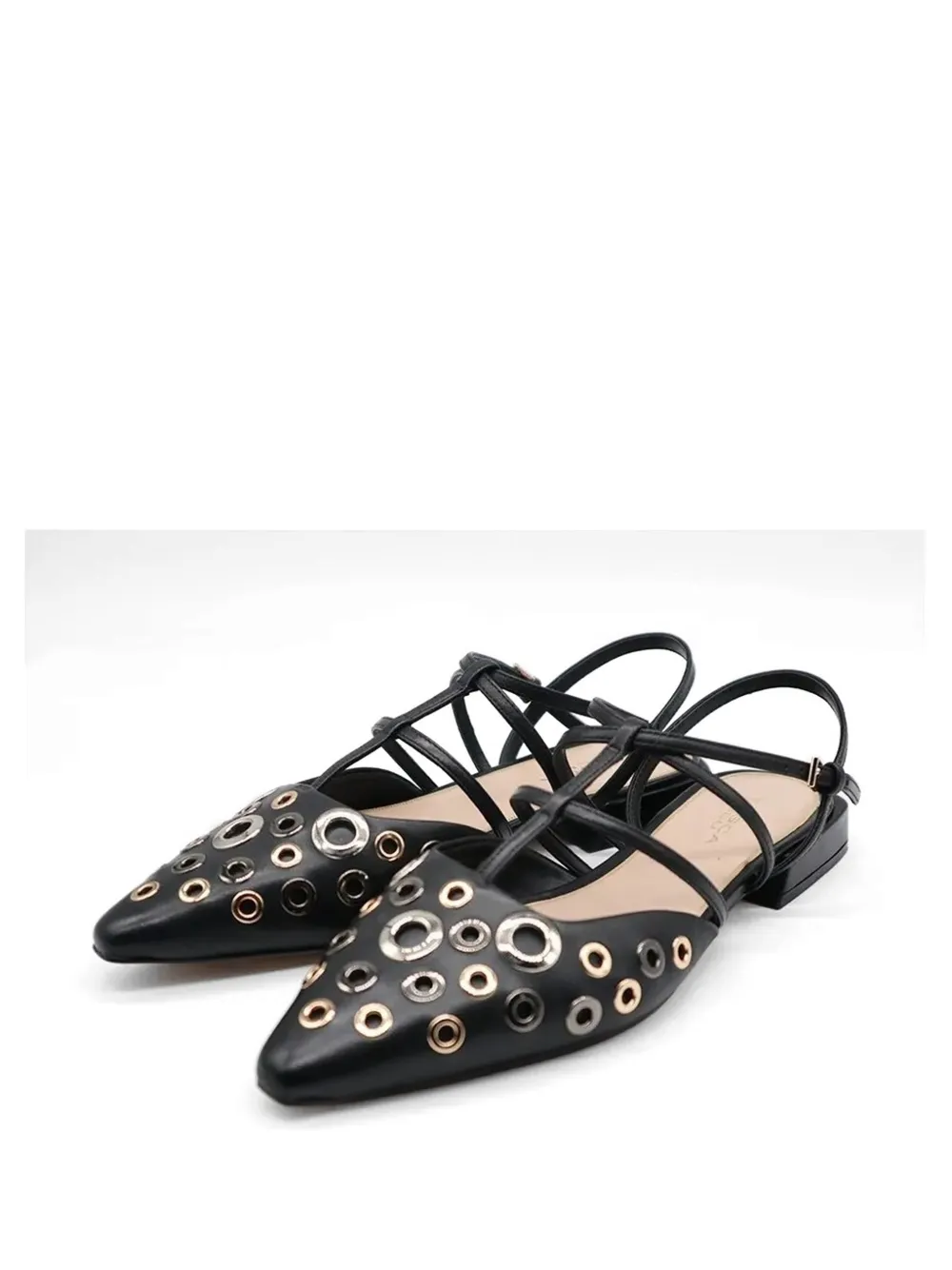 Tosca Blu Platte pumps met bandjes en ringlets Zwart