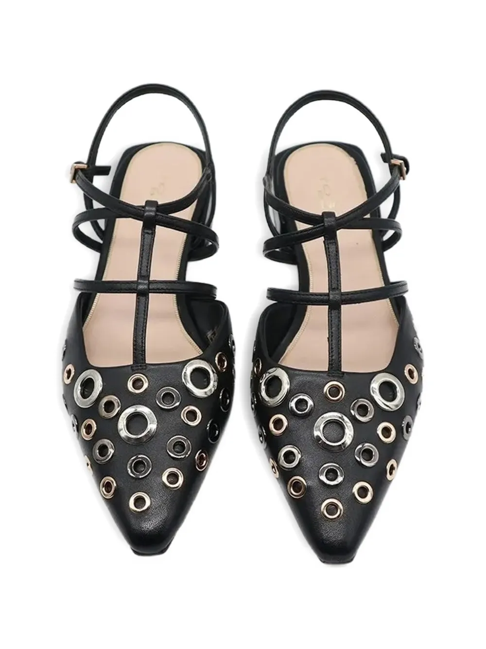 Tosca Blu Platte pumps met bandjes en ringlets Zwart