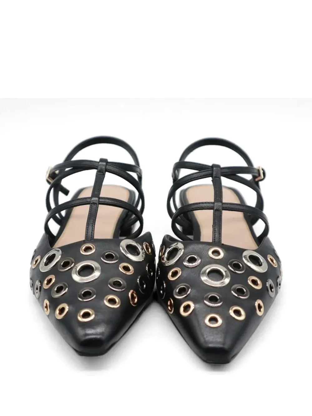 Tosca Blu Platte pumps met bandjes en ringlets Zwart