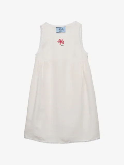 Prada embroidered slubbed canvas mini-dress