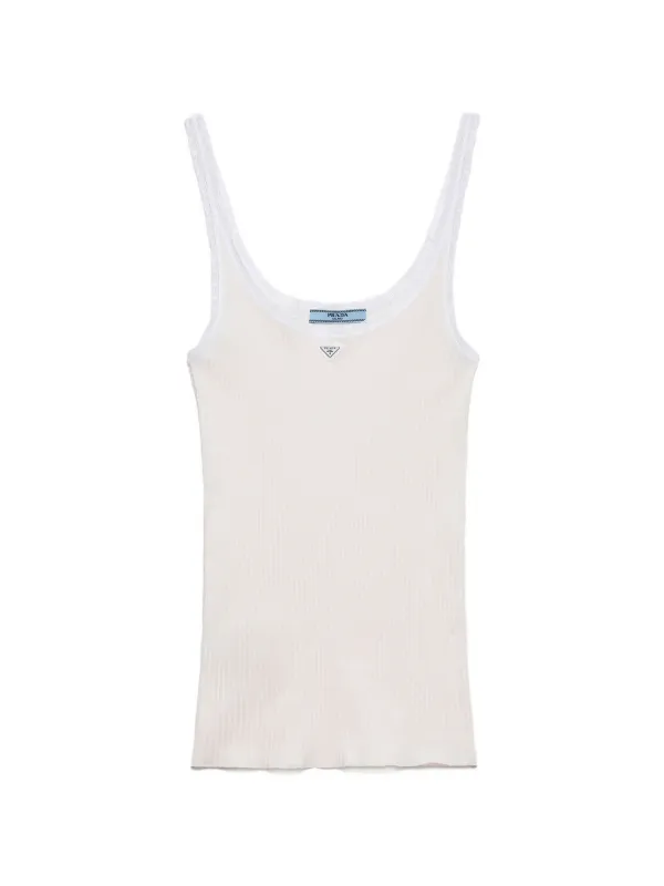 Prada Ribbed Cotton Top | Neutrals | FARFETCH