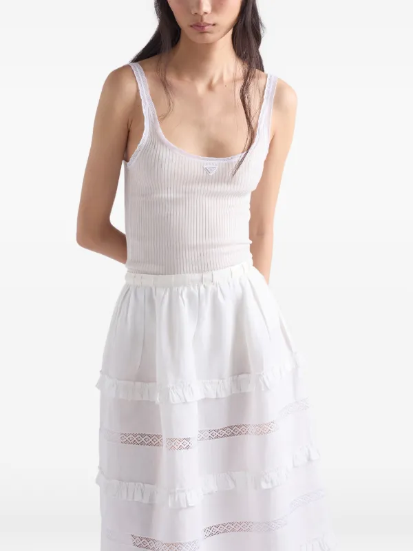 Prada Ribbed Cotton Top | Neutrals | FARFETCH