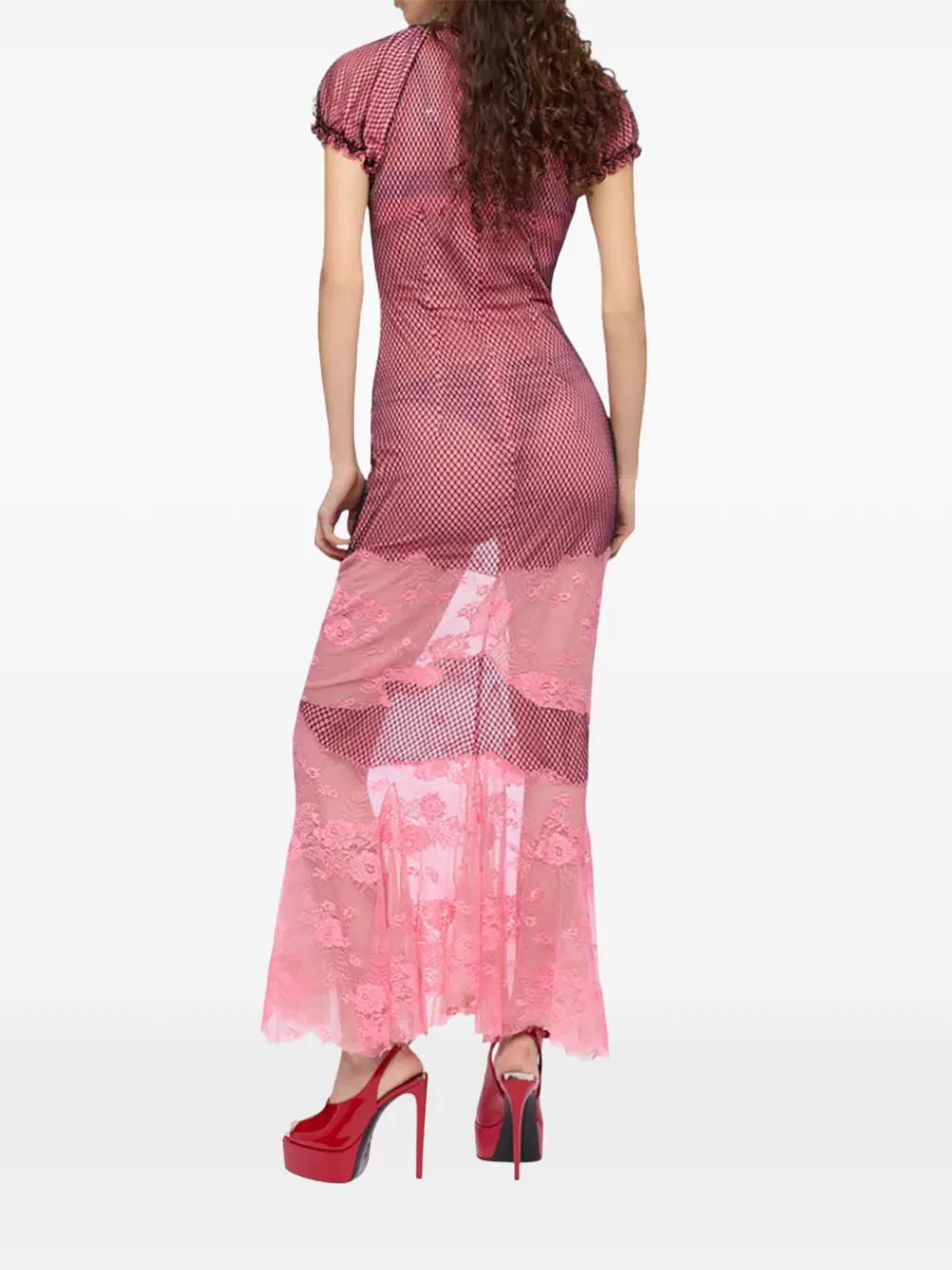 The Attico Katoenen midi-jurk met geometrisch patroon en kant Roze