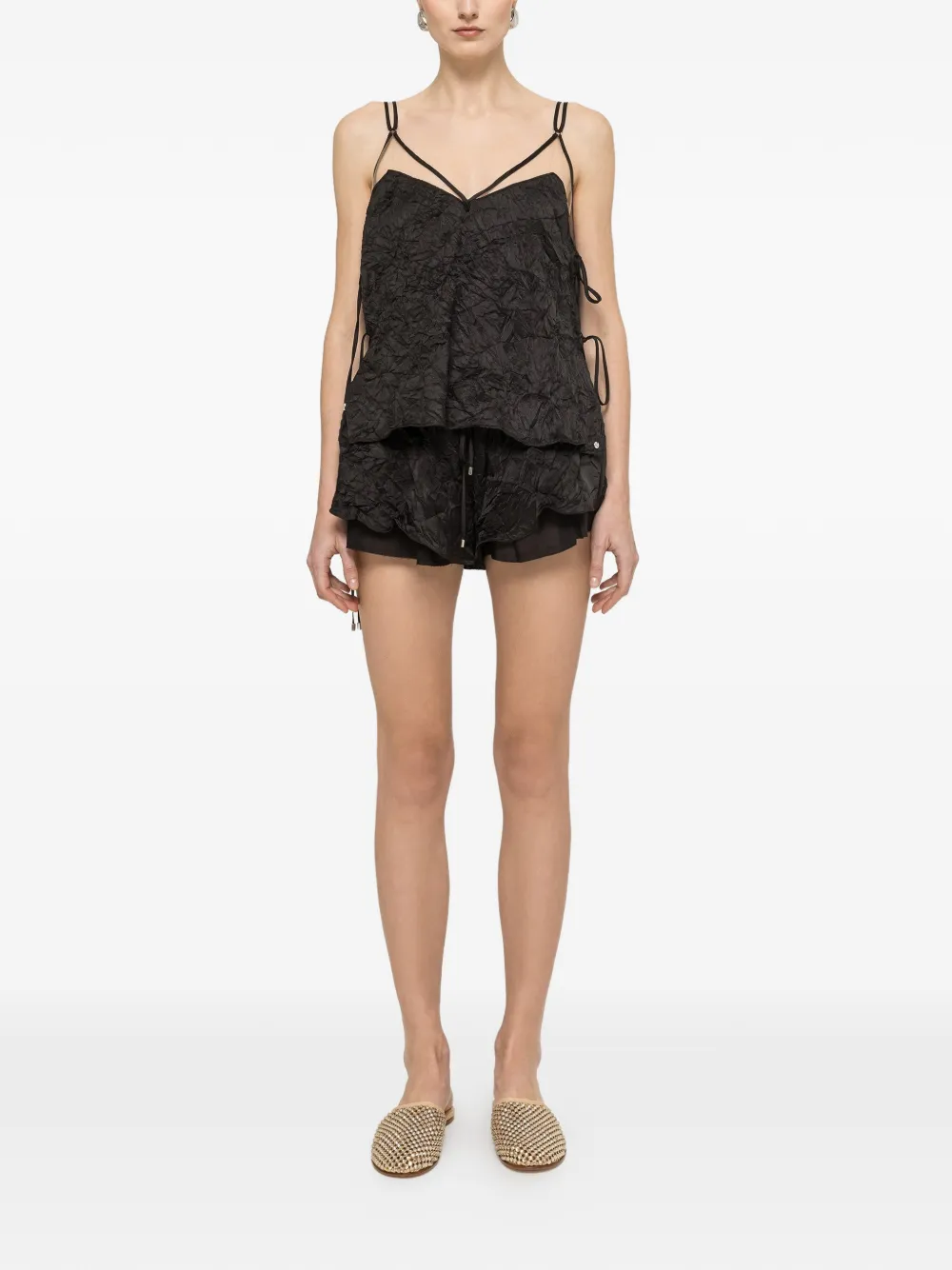 NISSA crinkle-effect mini shorts - Nero