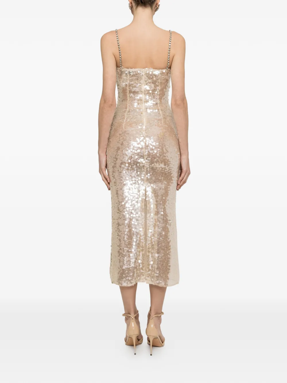 NISSA Midi-jurk met open achterkant en pailletten Beige