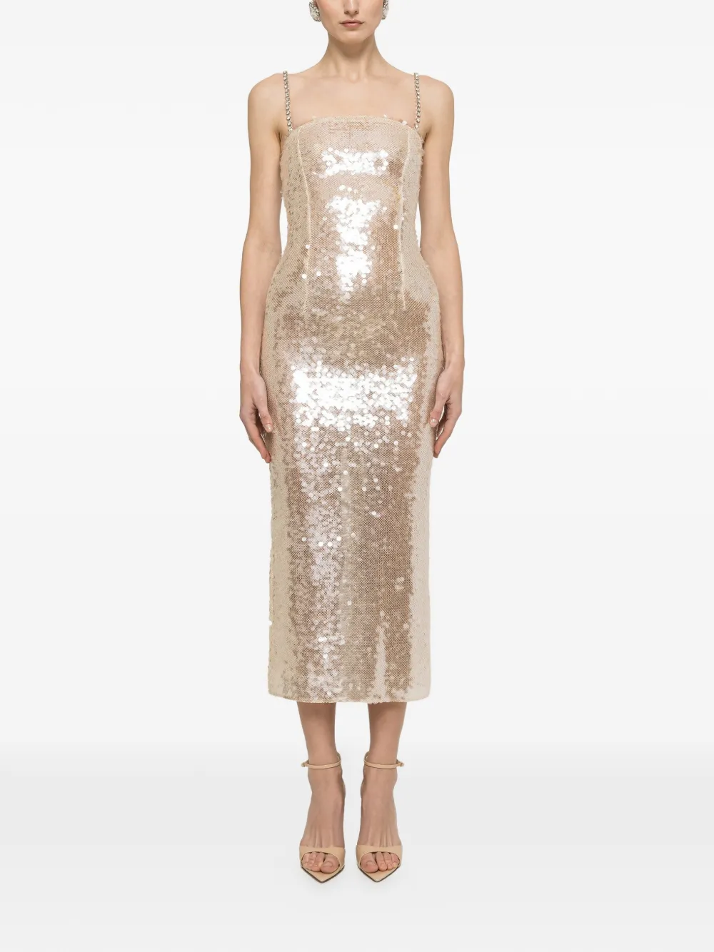 NISSA Midi-jurk met open achterkant en pailletten Beige