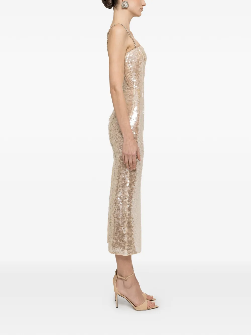 NISSA Midi-jurk met open achterkant en pailletten Beige