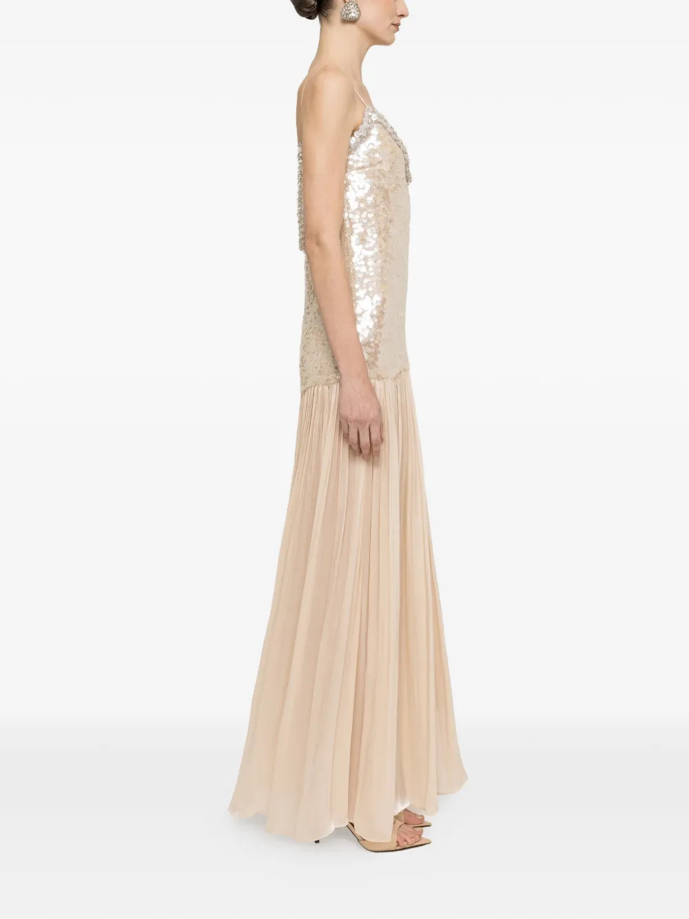 NISSA Satijnen maxi-jurk met open achterkant Beige
