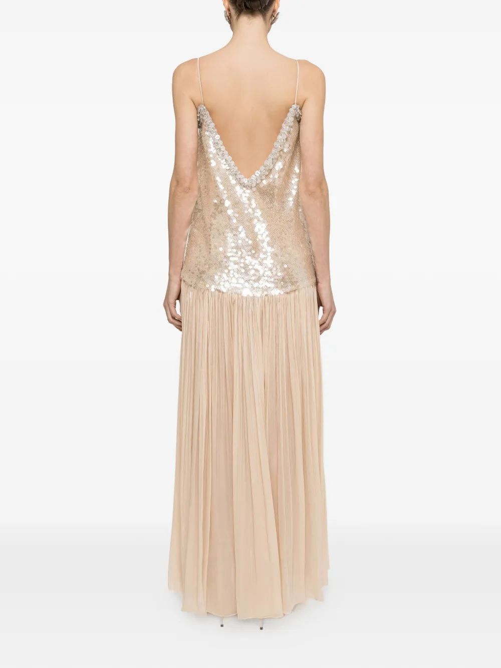 NISSA Satijnen maxi-jurk met open achterkant Beige