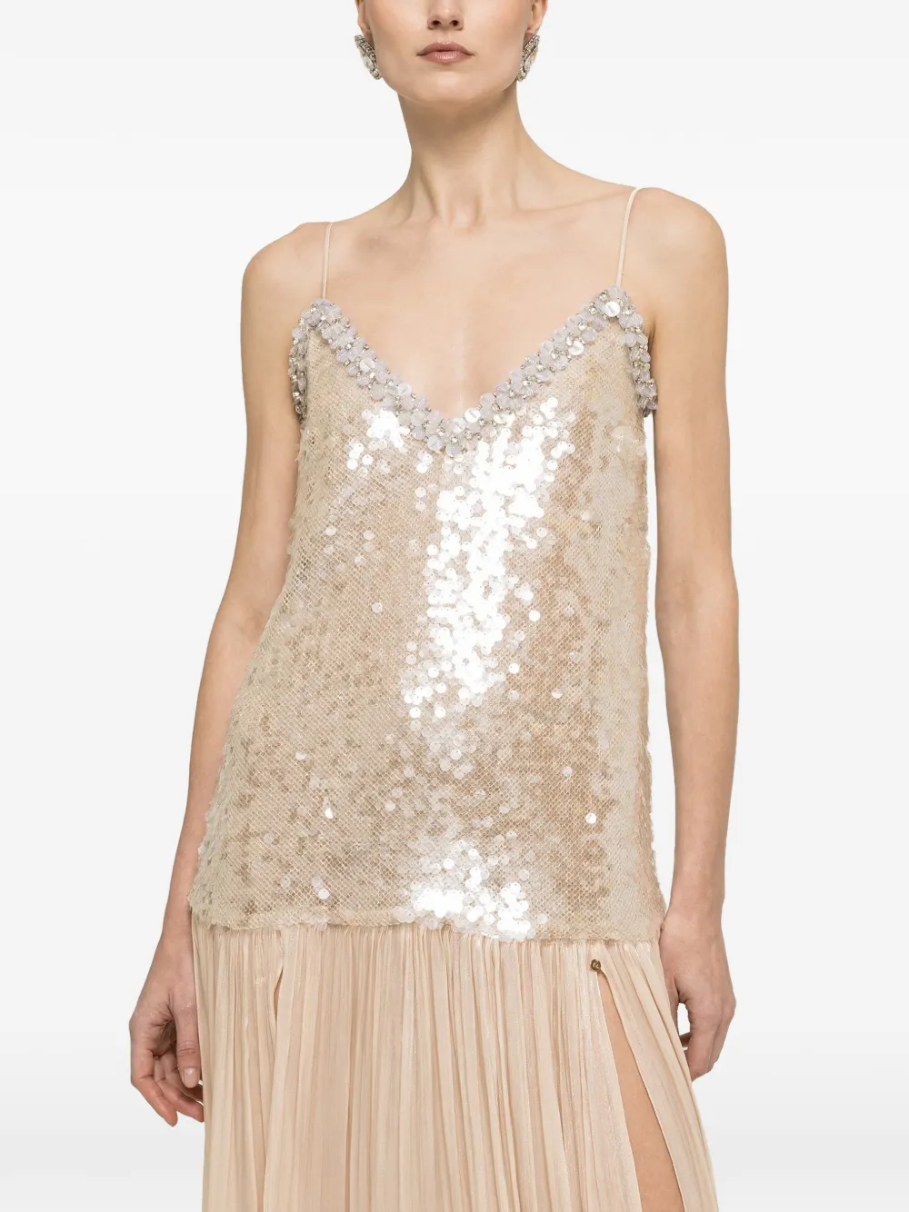 NISSA Satijnen maxi-jurk met open achterkant Beige