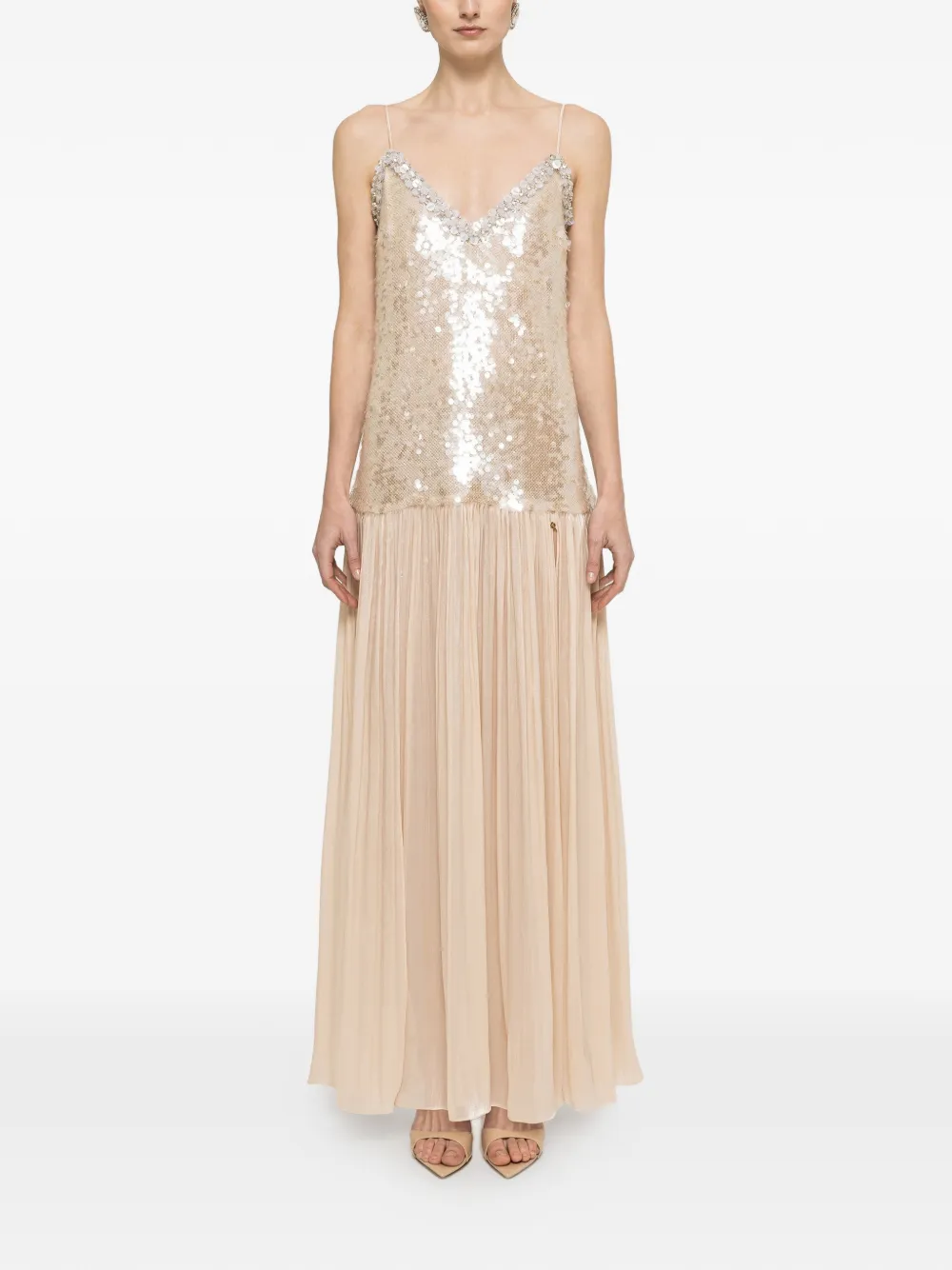 NISSA sequined backless maxi dress - Neutrals