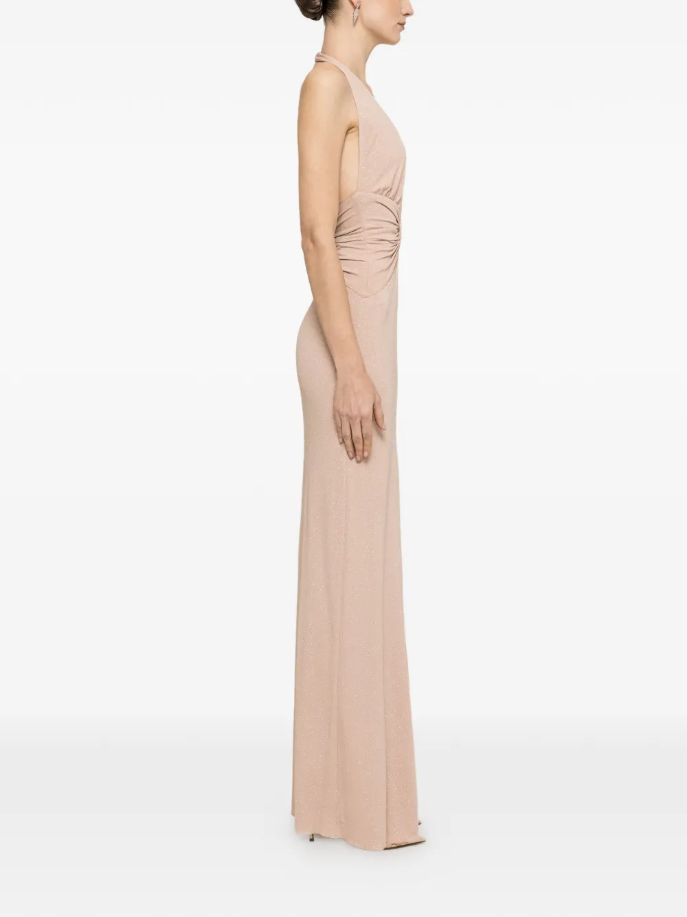 NISSA Maxi-jurk met glitters en open achterkant Beige