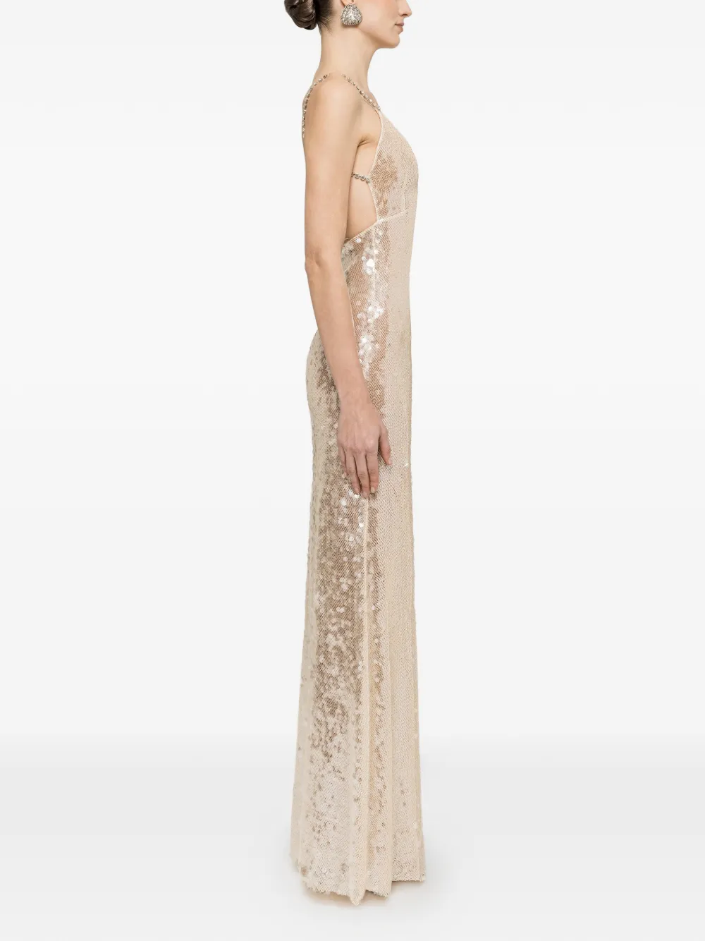 NISSA Satijnen maxi-jurk met open achterkant Beige