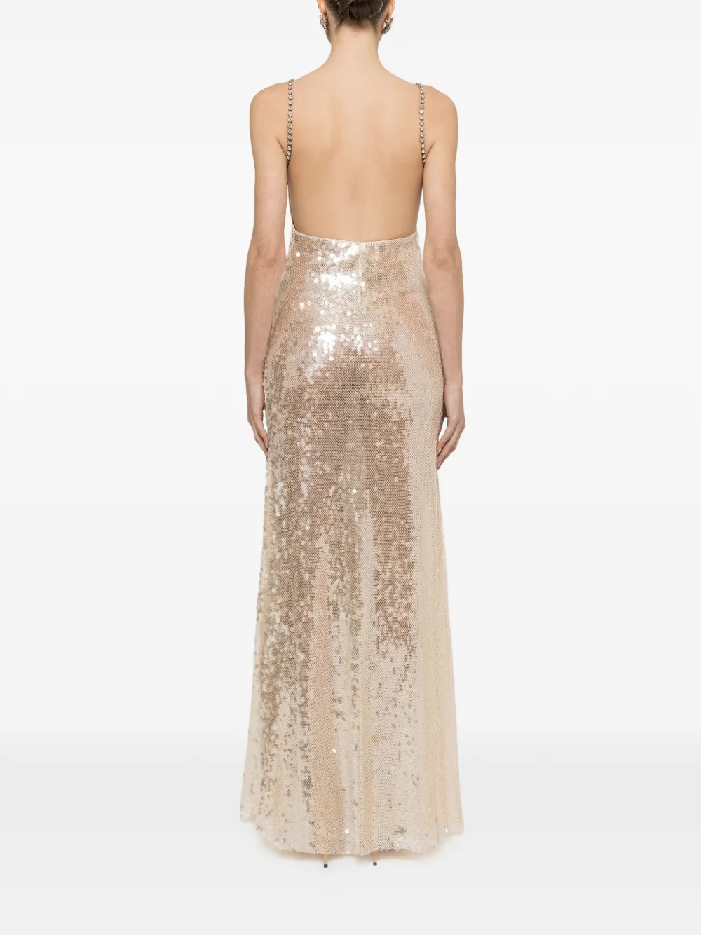 NISSA Satijnen maxi-jurk met open achterkant Beige
