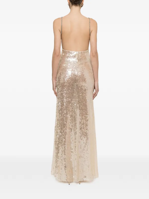 backless sequin maxi dress NISSA | Neutrals Color:Ivory yellow backless long dress 100-150 Back Slit