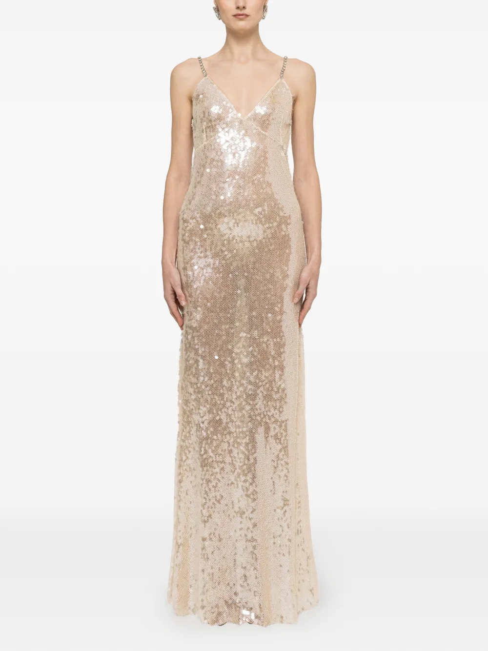 NISSA sequined backless maxi dress - Neutrals