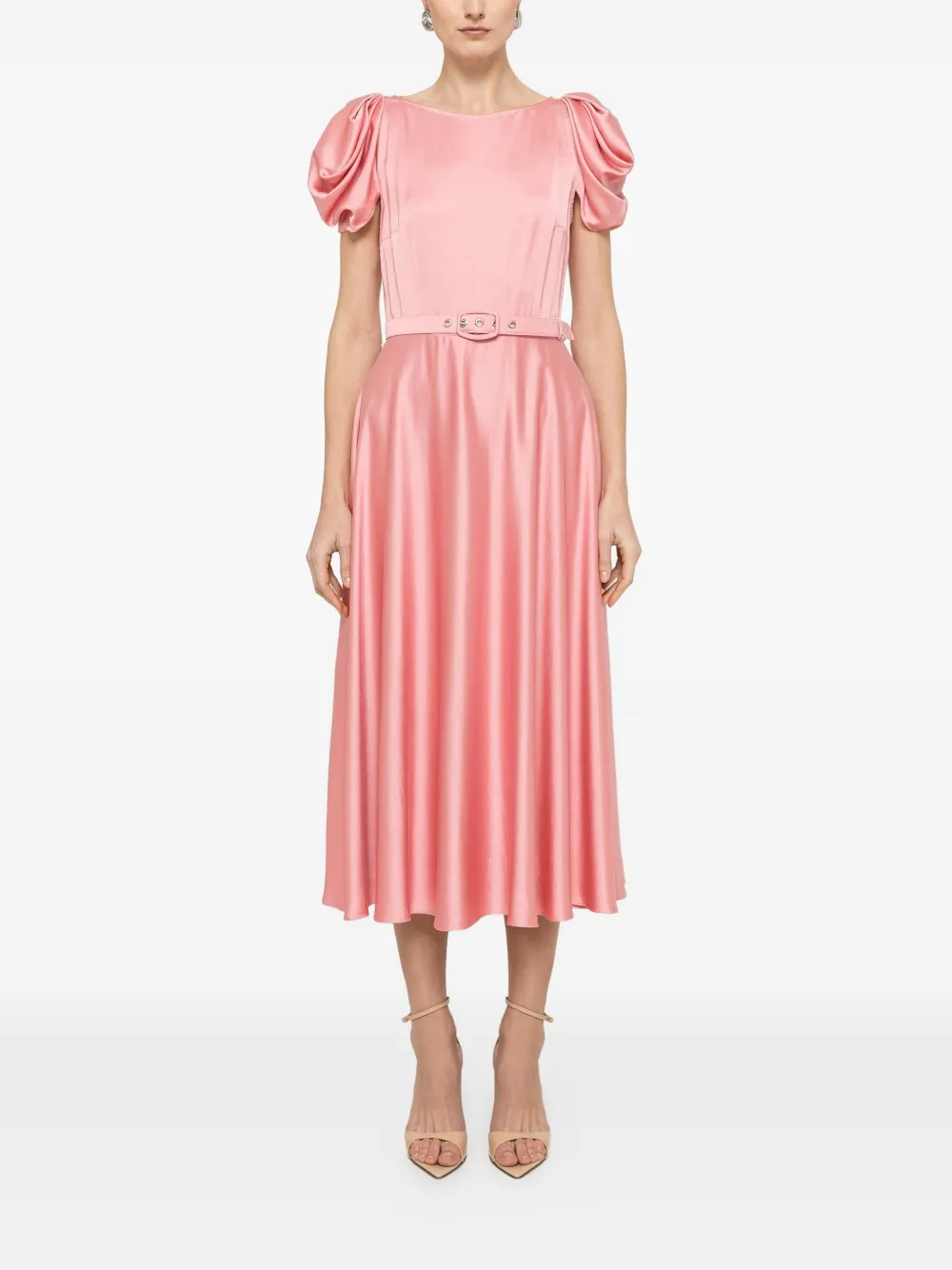 NISSA belted puff-sleeve midi dress - Rosa