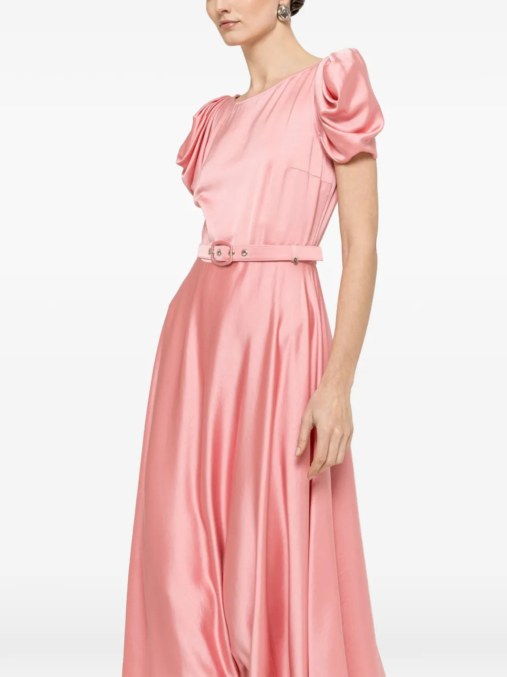 NISSA belted puff-sleeve midi dress - Pink