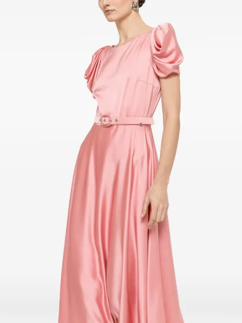 NISSA belted puff-sleeve midi dress