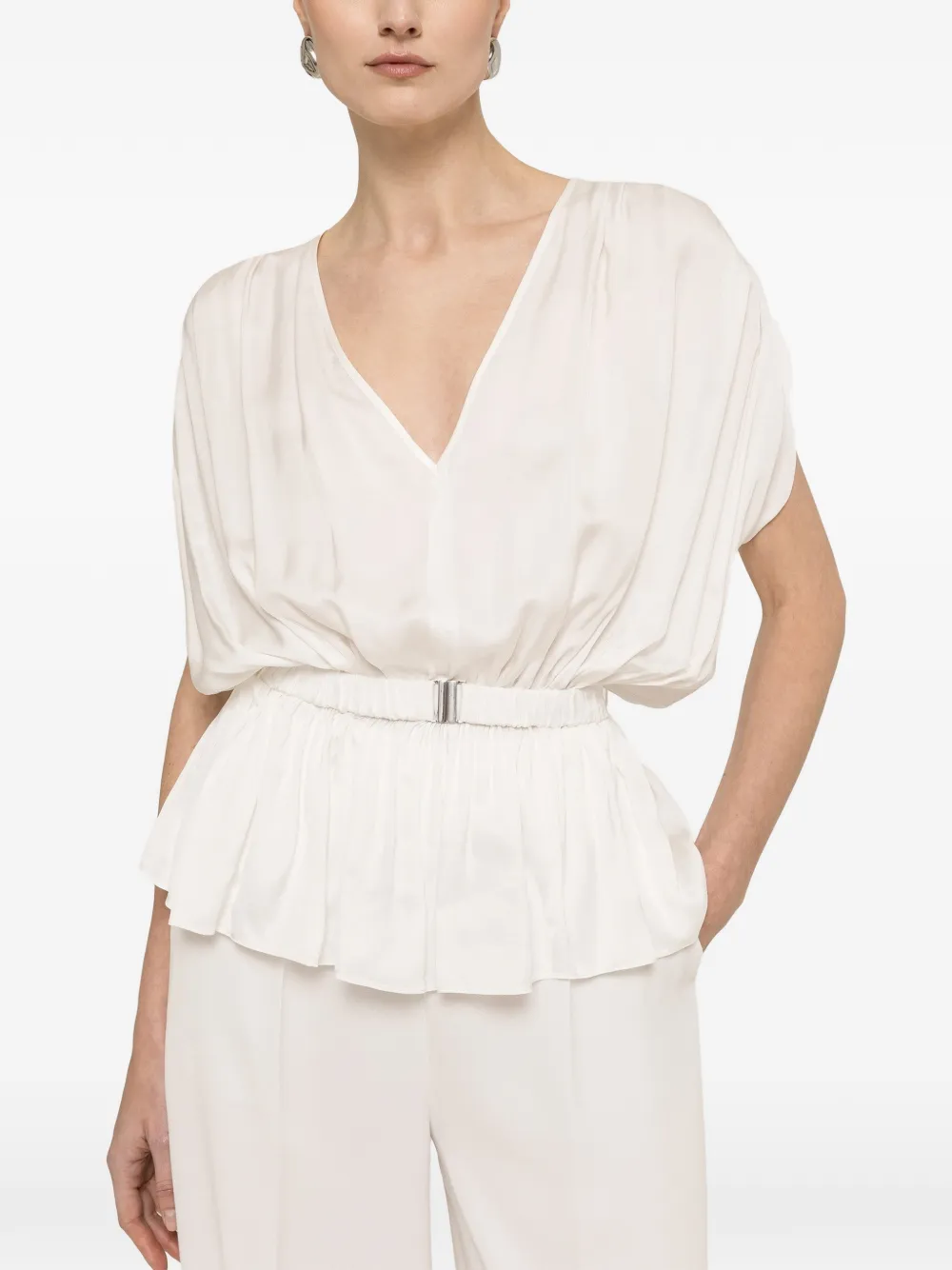 NISSA belted V-neck top - Bianco