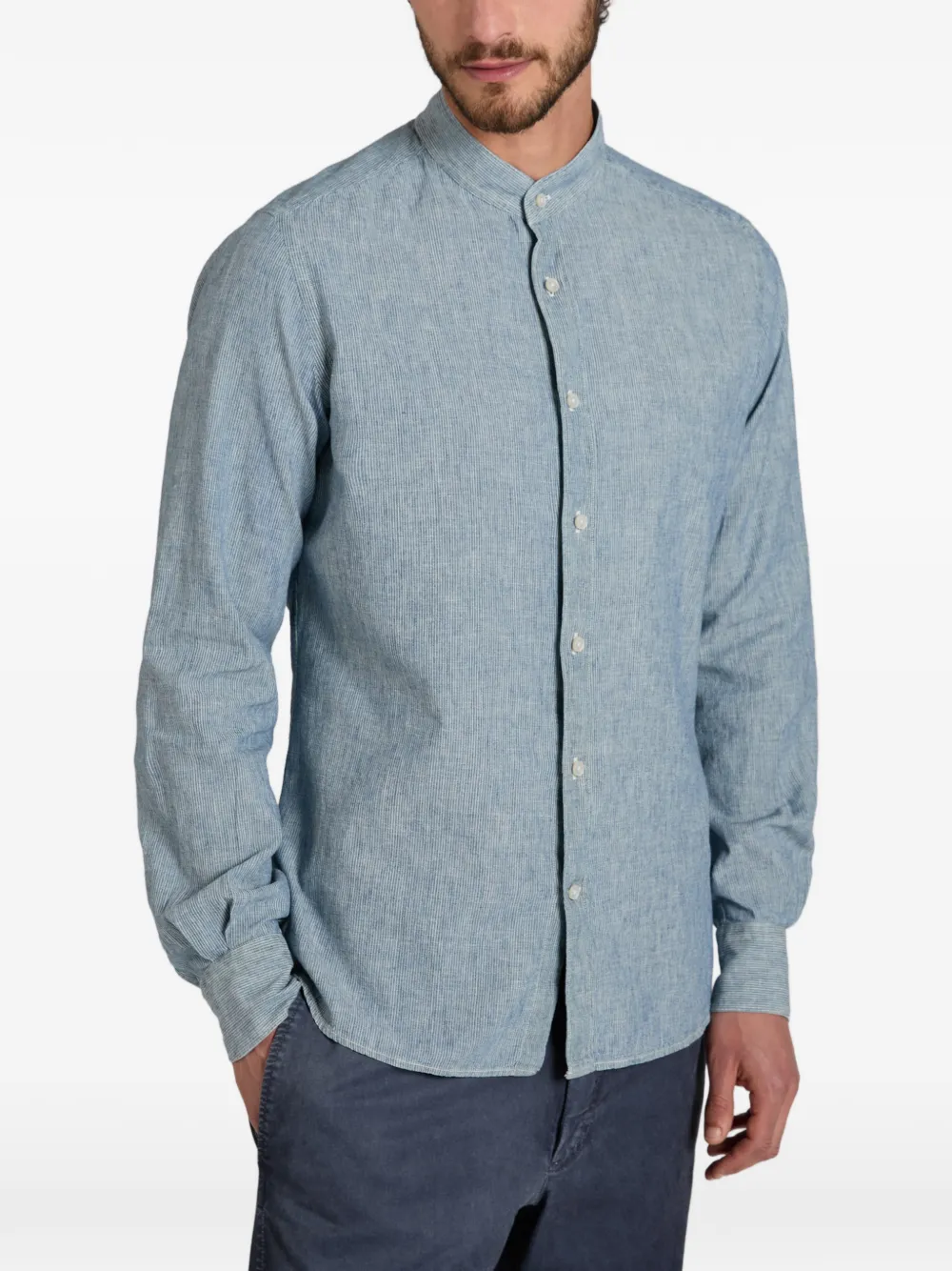 slowear Overhemd met bandkraag Blauw
