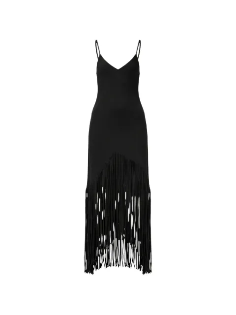 PINKO vestido largo con flecos y cuello en V