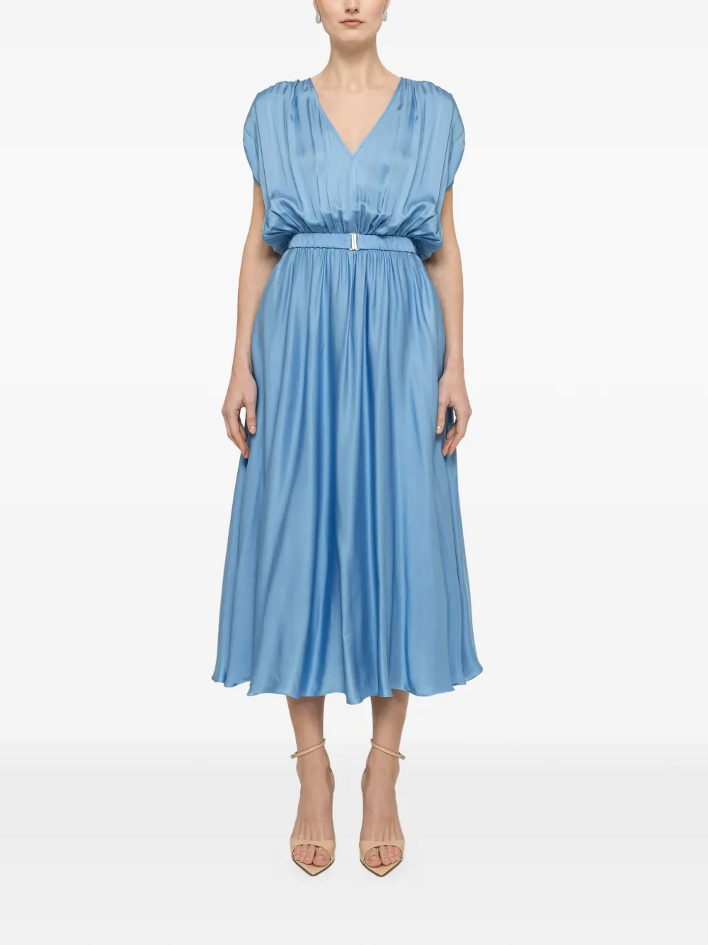 NISSA belted V-neck midi dress - Blue