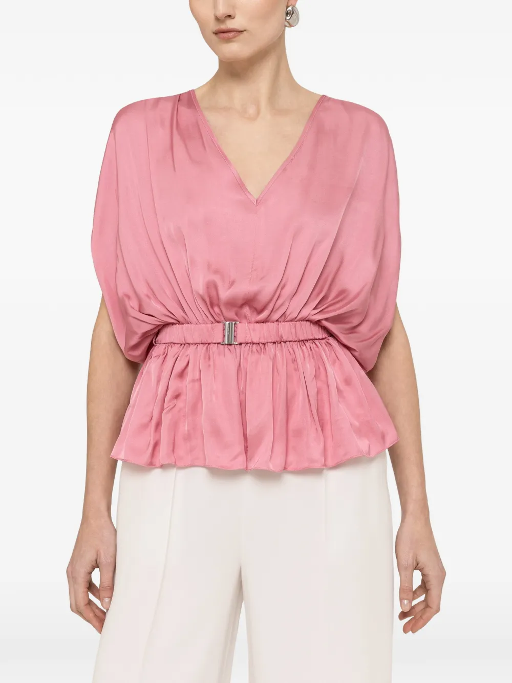 NISSA belted V-neck top - Rosa