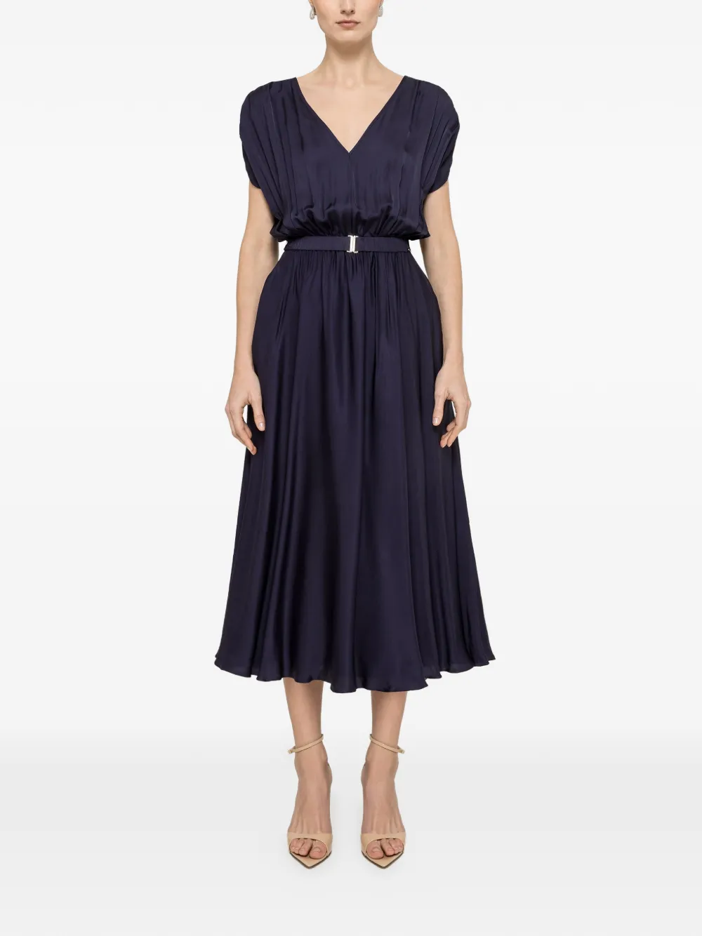 NISSA belted V-neck midi dress - Blue