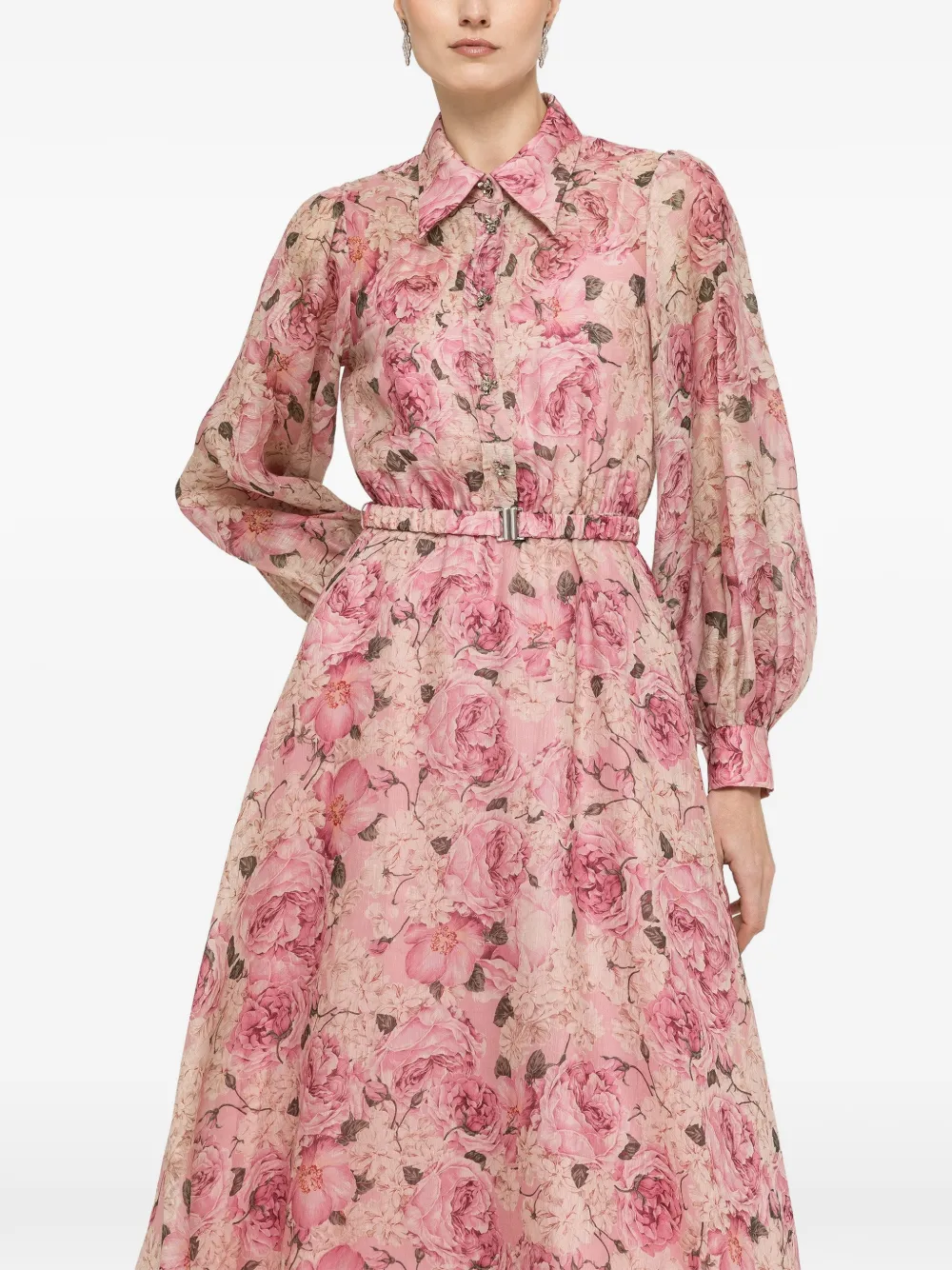 NISSA Zijden en linnen midi-jurk Roze