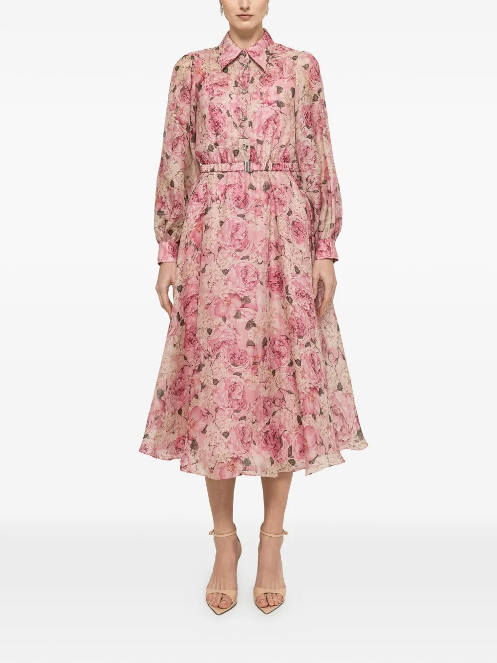 NISSA belted floral-print midi dress - Pink