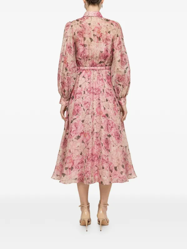 belted floral print midi dress Belted floral-print linen midi dress - lilac
