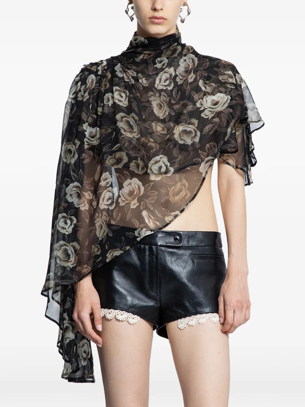 Magda Butrym floral high-neck top - Nero