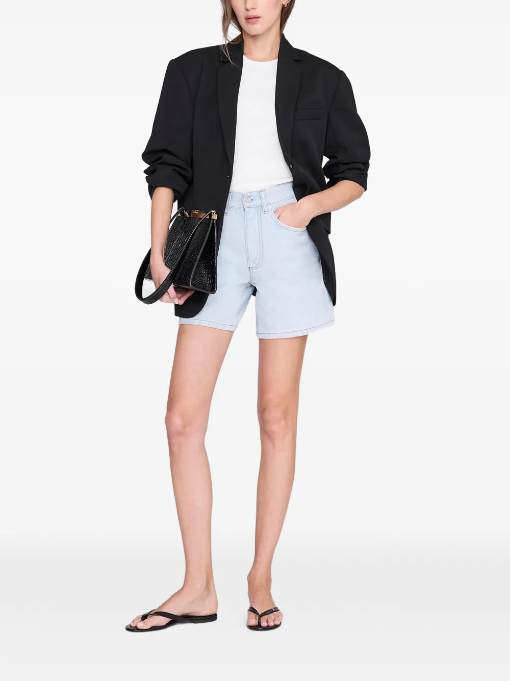 ANINE BING Delaney denim shorts met franje Blauw