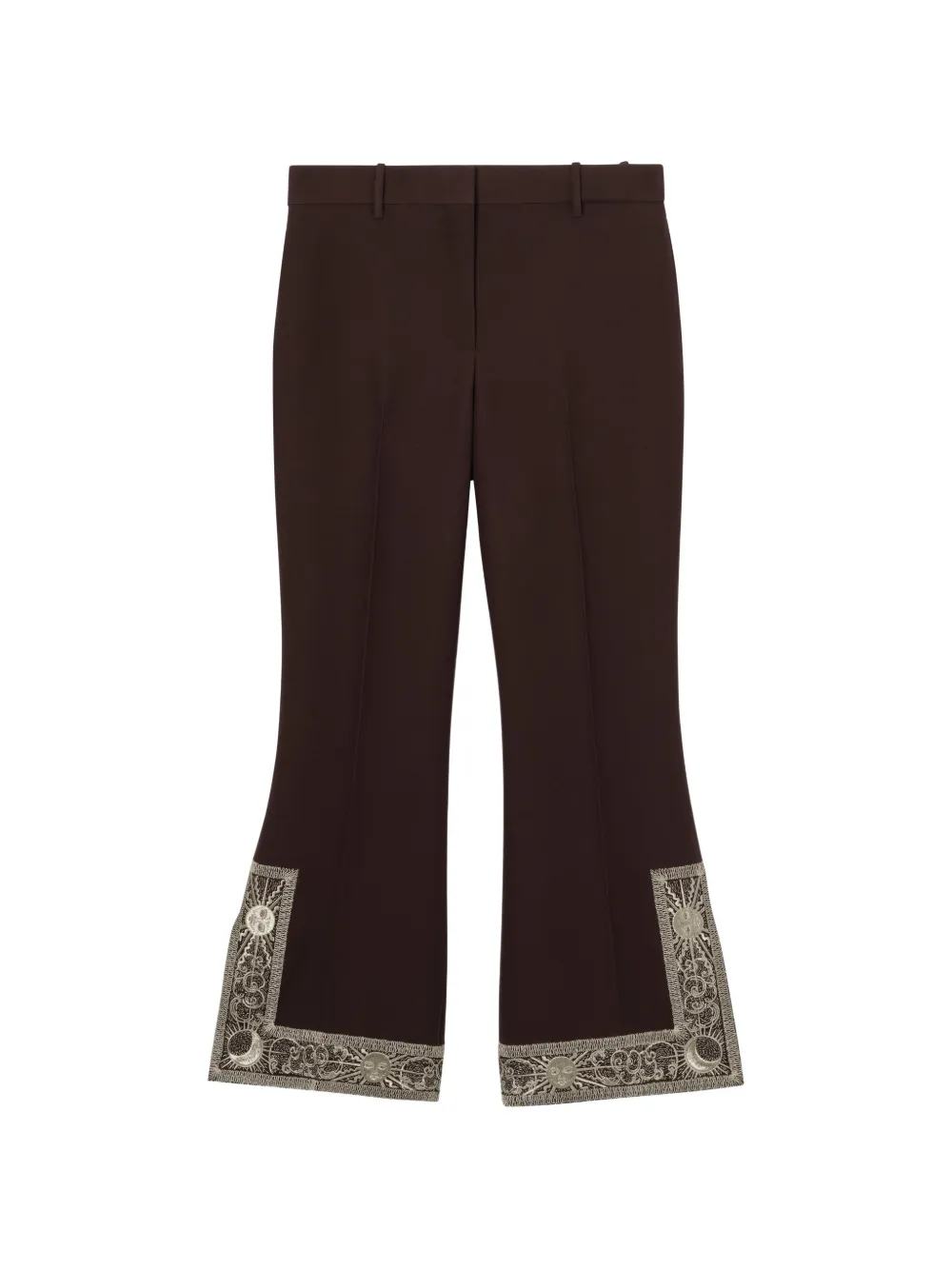 Burberry Pantaloni svasati crop in seta e lana con ricamo - Marrone
