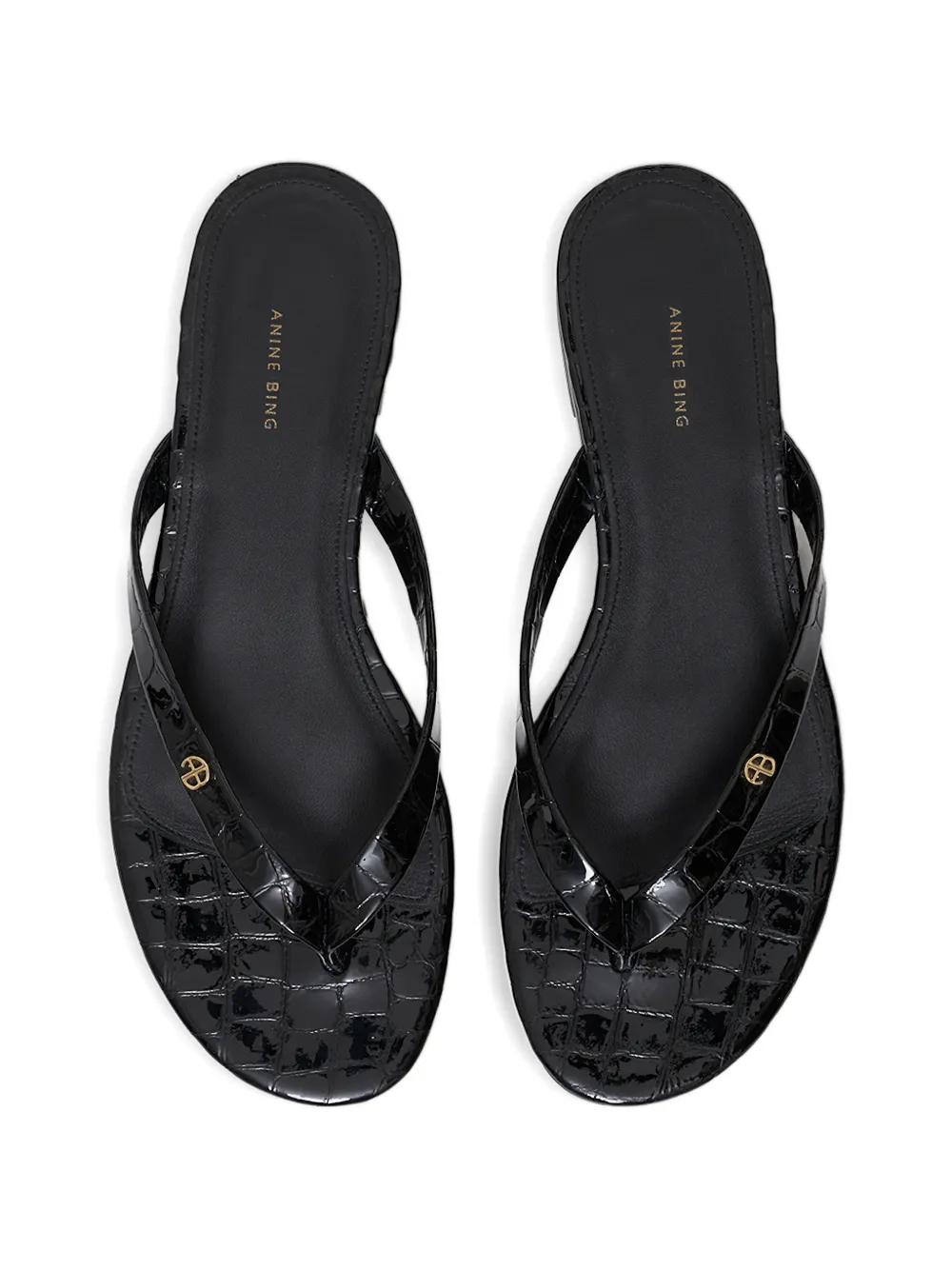 ANINE BING Noelle croc-embossed flat sandals Zwart