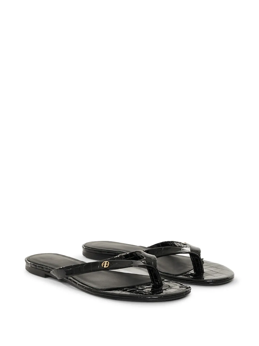 ANINE BING Noelle croc-embossed flat sandals Zwart