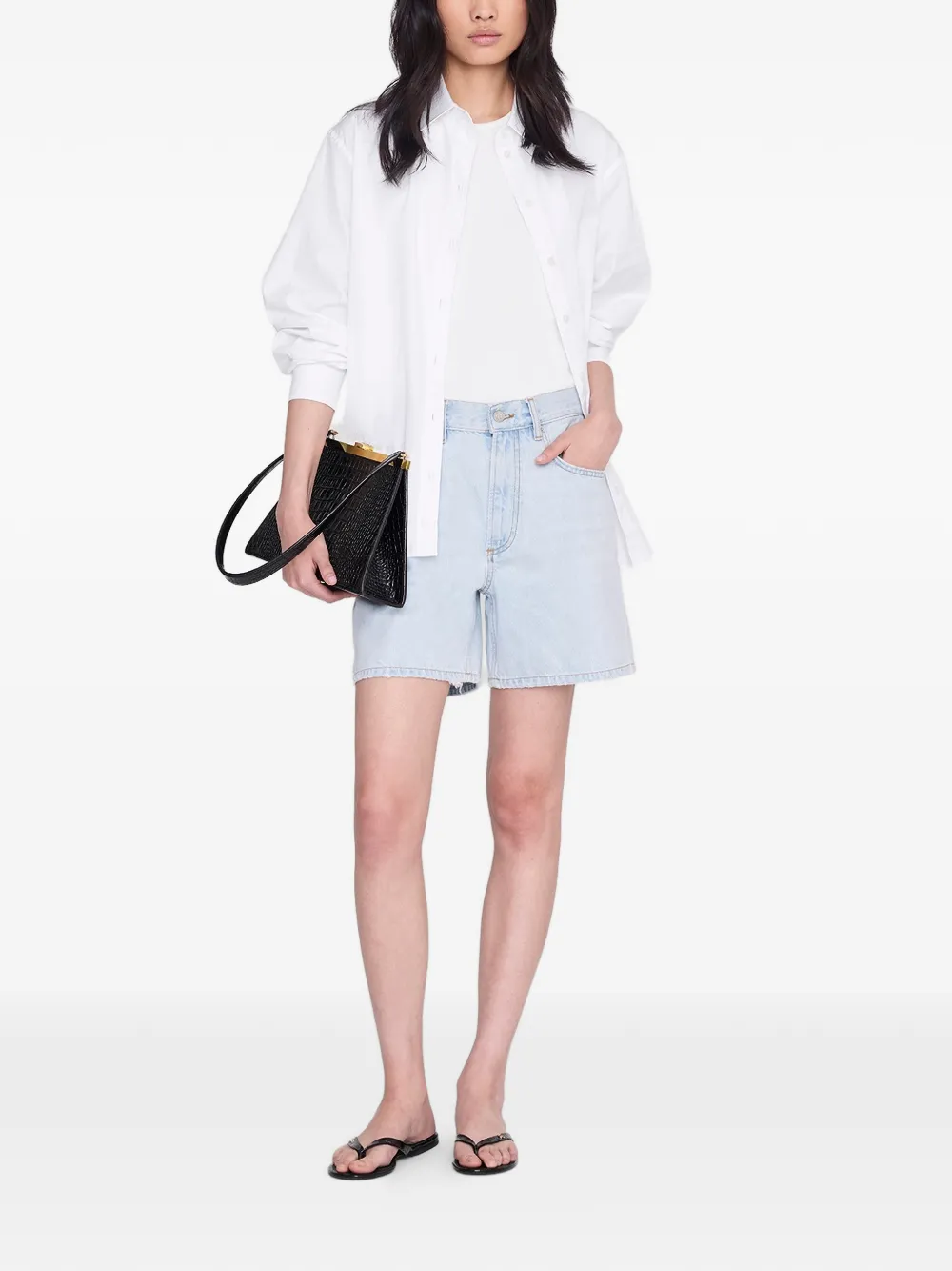 ANINE BING Noelle croc-embossed flat sandals Zwart