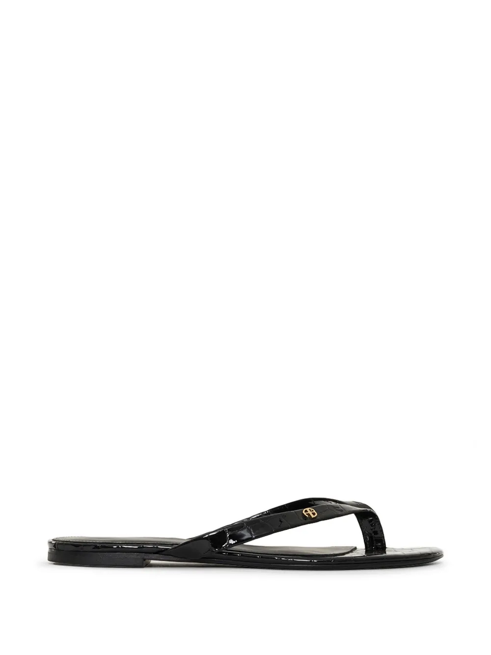 ANINE BING Noelle croc-embossed flat sandals Zwart