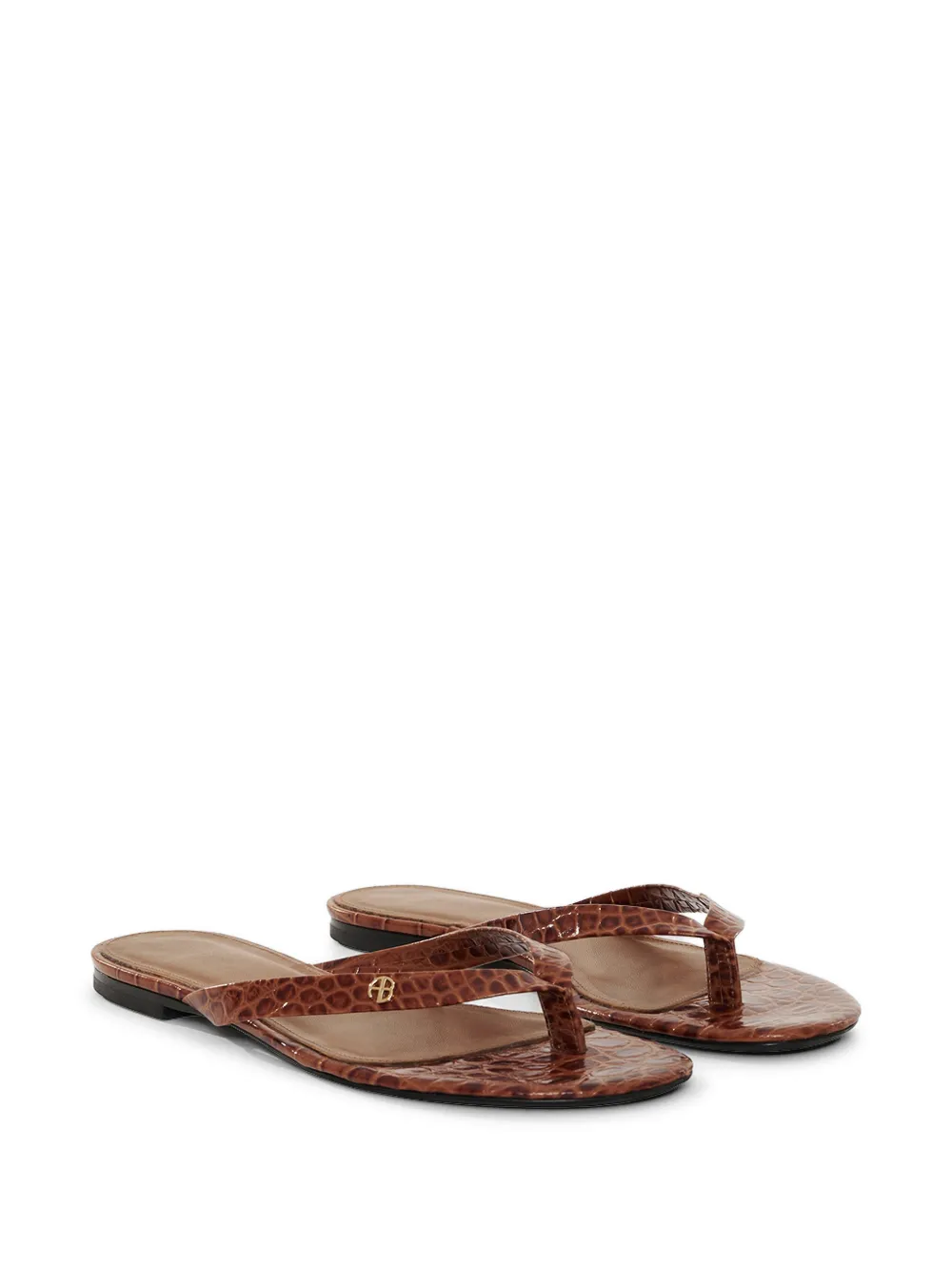 ANINE BING Noelle croc-embossed flat sandals Bruin
