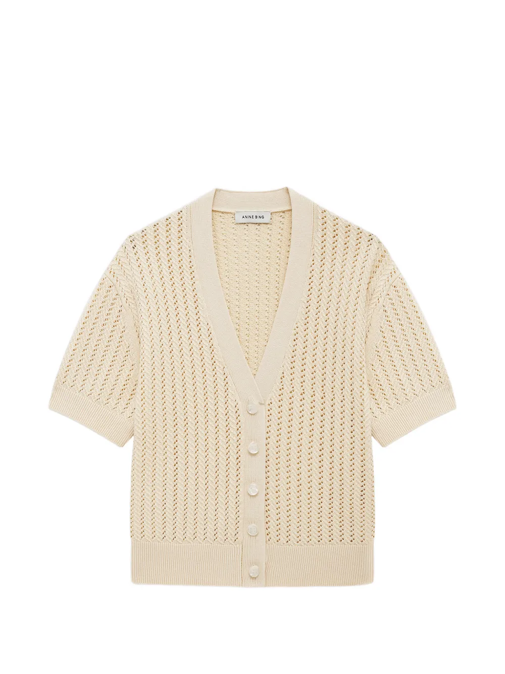 ANINE BING Flynne open-knit short-sleeve cardigan - Neutrals