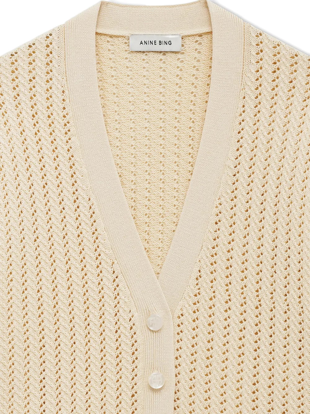 ANINE BING Flynne opengebreid vest met korte mouwen Beige