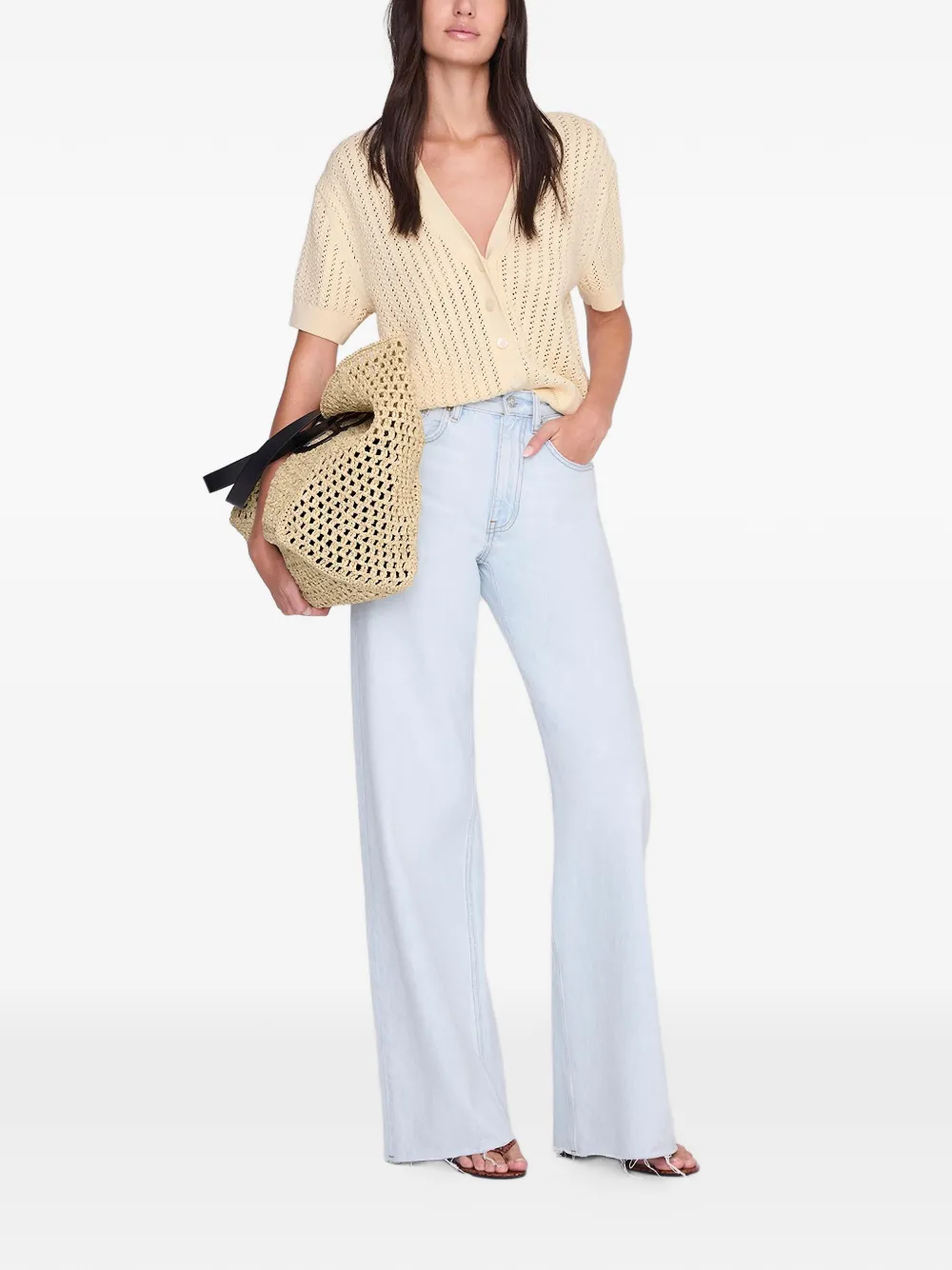 ANINE BING Flynne opengebreid vest met korte mouwen Beige