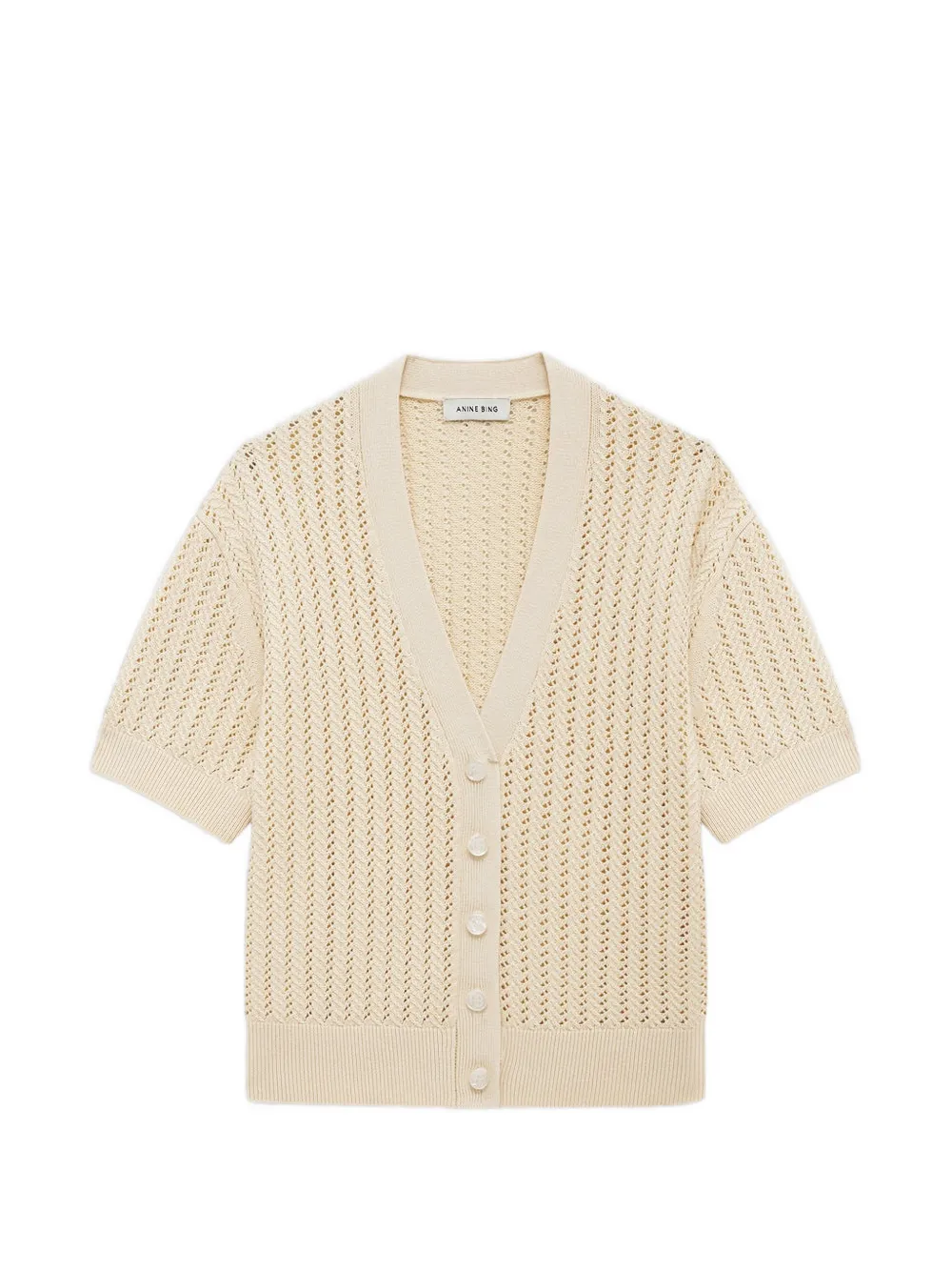 ANINE BING Flynne open-knit short-sleeve cardigan - Toni neutri
