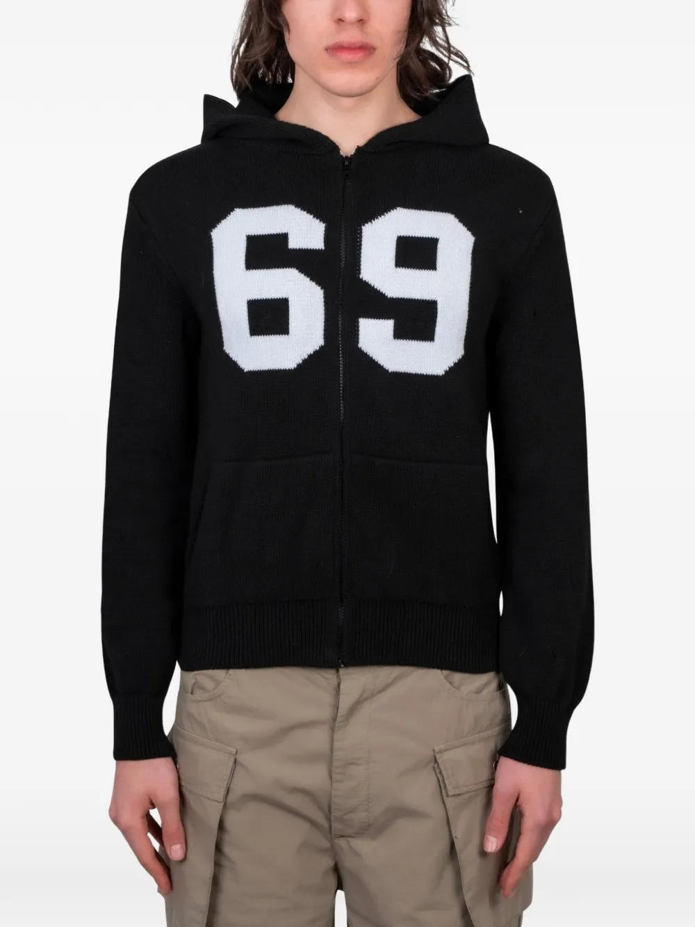 Gimaguas distressed intarsia-knit hoodie - Nero